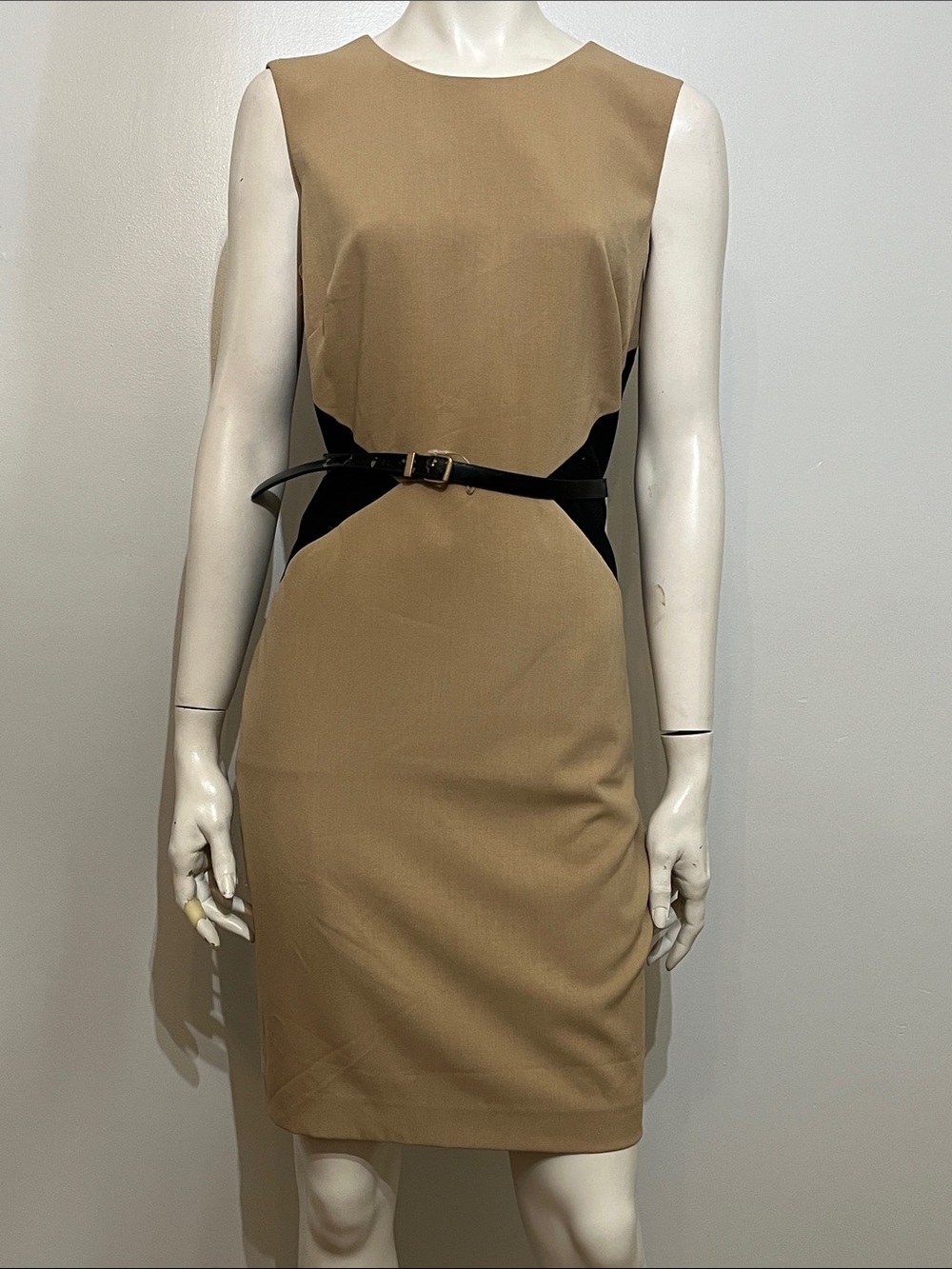 Calvin Klein Tan Sheath Dress with Black Side Panels